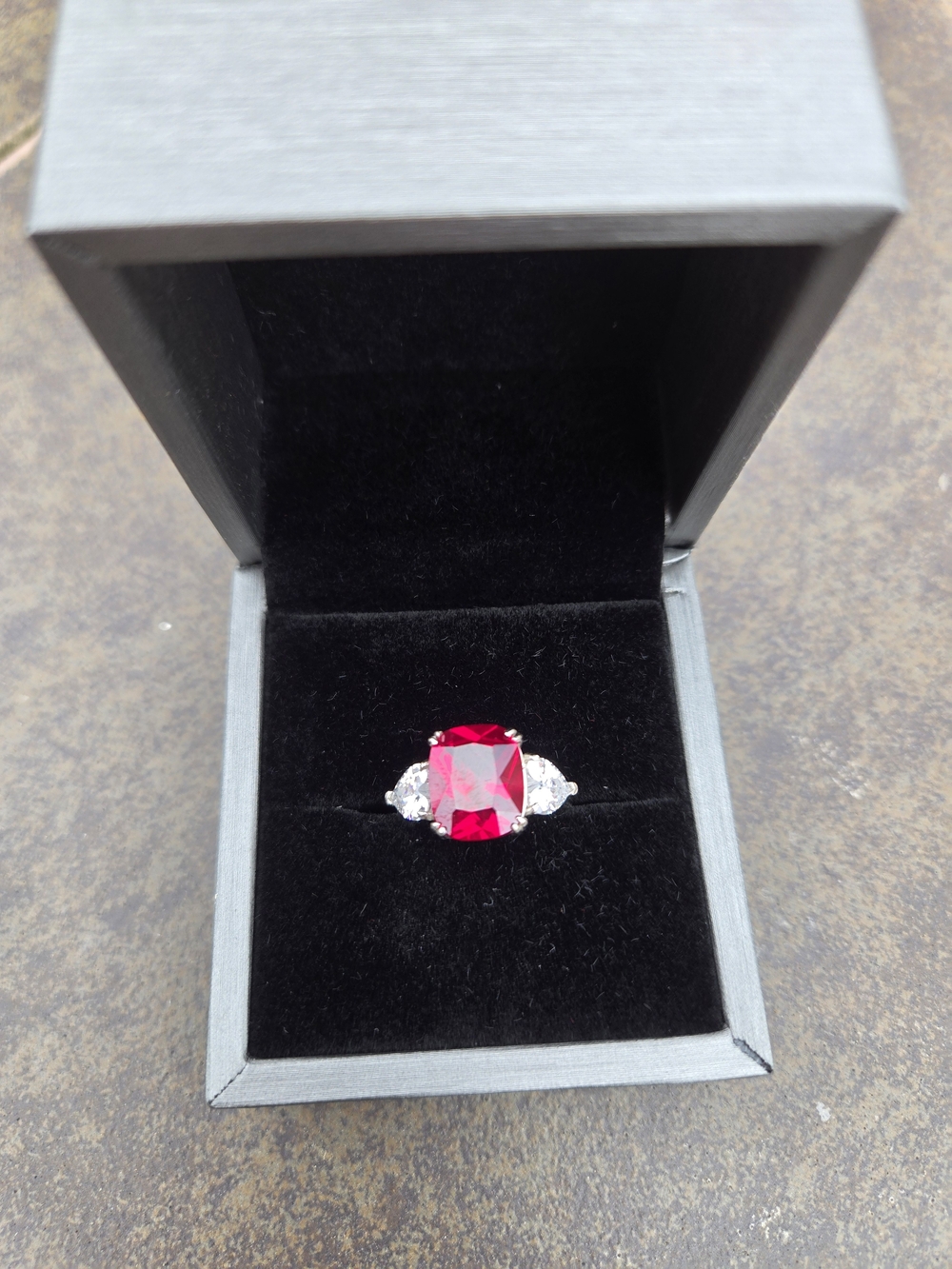 Radiant Ruby Red Cushion-Cut Three-Stone Ring - Women Jewelry